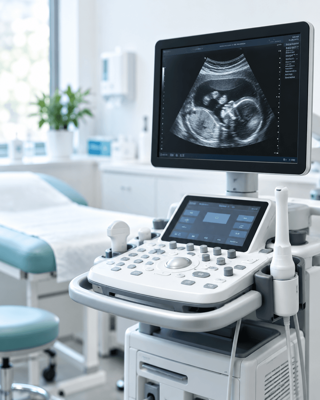 Ultrasound machine displaying a fetal scan